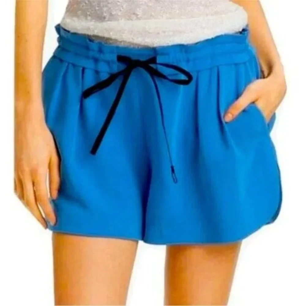 Rag and Bone women's medium royal blue Ivette drawstring paper bag shorts